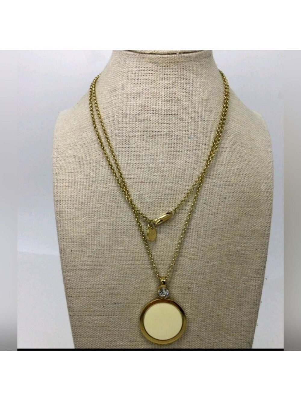 Dyrberg Kern Goldtone Cream Enamel Pendant Chain Necklace 38"